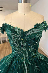 Ivy | Radiant Off Shoulder Green Quince Dresses for Elegant Celebrations - Green - PromDressClub